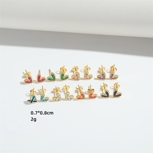Miniature colorful zircon heart stud earrings set in gold finish, size 0.7x0.8cm