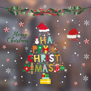 Christmas static window stickers with Santa, tree and snowman decorations for festive glass