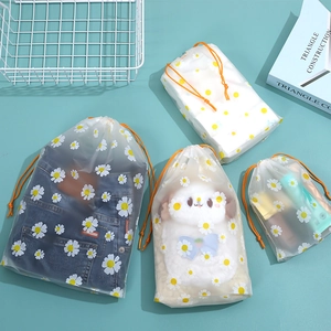 Daisy pattern drawstring storage bags for travel organization in multiple sizes