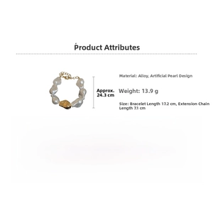 Détails du bracelet en perles baroques avec fermoir mousqueton et chaîne d'extension