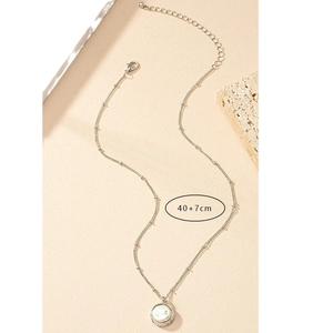 Collier minimaliste en argent avec pendentif rond en nacre, longueur 40+7cm, chic