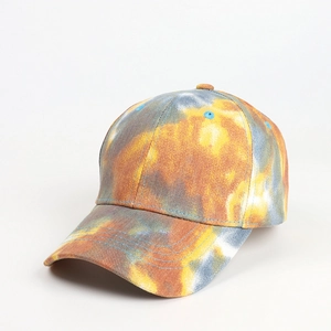 Casquette de baseball tendance tie-dye dégradé jaune et bleu en coton de qualité