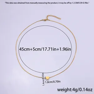 Detailed size chart for golden heart pendant necklace showing dimensions and 4g weight