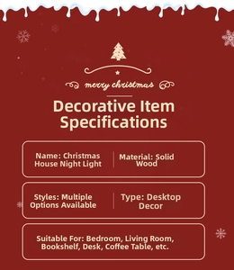 Detailed specifications of the illuminated wooden Christmas house with dimensions and material