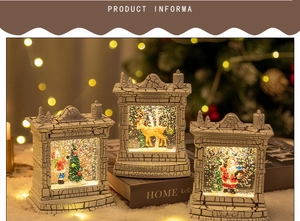 Decorative vintage fireplace snow globe lanterns with Santa and reindeer for Christmas gift.