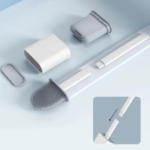 Silicone Toilet Brush Wall Mounted Bathroom Cleaning Brush With TPR Soft Bristles Detachable Handle Modern Ventilation