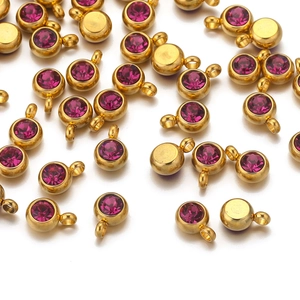 Pendentif pierre de naissance 6mm en acier inoxydable doré avec cristal violet pour bijoux
