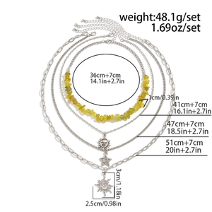 Tableau des tailles pour ensemble de 4 colliers superposés avec pendentifs soleil et étoiles