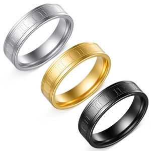 Anillos punk de 6mm en acero de titanio con números romanos en plata oro y negro