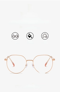 Detail of lightweight rose gold metal square glasses frames weighing only 19 grams