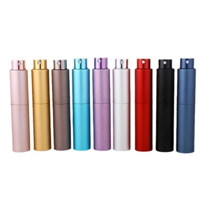Set of 9 colorful portable travel perfume atomizers with matte aluminum shells