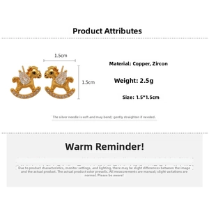 Detail showing dimensions of gold-plated pony stud earrings with zircon stones