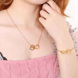 Edelstahl Herz Und Pfotenabdruck Herzschlag Halskette Und Armband Schmuck Für Frauen Trendy Haustierliebhaber Geschenk