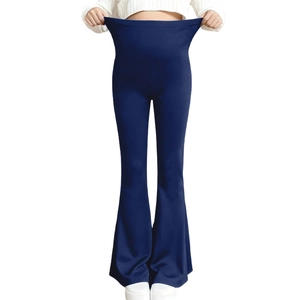 High-waisted navy blue flare maternity yoga pants with high elasticity belly support