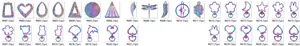 Macro view of various rainbow plated stainless steel jewelry charms and pendant shapes