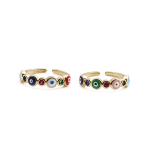 Bagues dorées Evil Eye avec émail coloré et strass brillants au style moderne