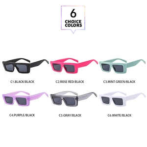 Multiple color options for retro square frame sunglasses in a 6-grid product display