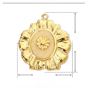 Detail showing dimensions of oval natural stone pendant in gold stainless steel finish