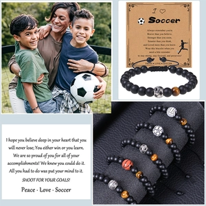 Soccer bead bracelet with tiger eye stone on motivational card for men and boys