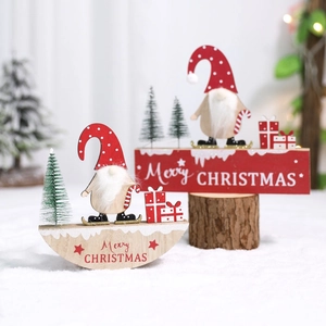 Wooden Santa Claus and gnome desktop ornaments set for Christmas scene decoration