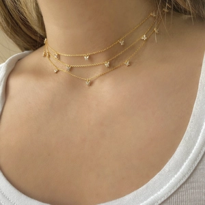 Collier papillon multicouches plaqué or 18 carats avec zircons pour femmes