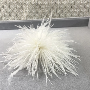 Detailed view of white ostrich feather brooch with soft texture and radial feather arrangement