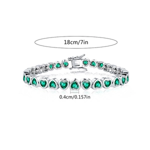 Detailed view showing 18cm length and 0.4cm heart green zircon elements on silver chain
