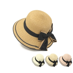 Women Girls Summer Straw Hat Bowknot Wide Brim Sun Protection Beach Travel Elegant Paper Straw Bucket Cap