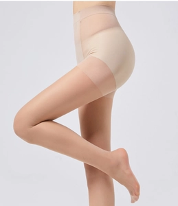 Detailed side view of nude pantyhose with shaping top and ultra-thin transparent leg