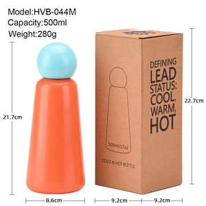 Orange 500ml stainless steel insulated water bottle with blue round cap and packaging
