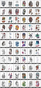 Detailed catalog of waterproof tattoo stickers featuring diverse animal and floral designs