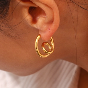 Minimalist 18K gold plated stainless steel double twisted hoop earrings for women