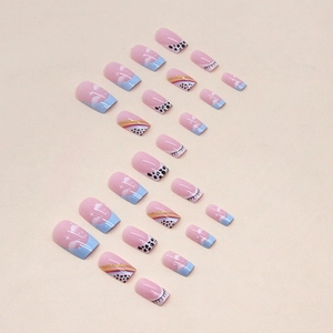 Rainbow rainbow and cow print press-on nails set with cute cloud and eyelash designs