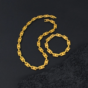 French vintage gold brushed titanium steel necklace and bracelet jewelry set with H-links