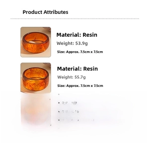 Detail specifications of amber resin bangles showing dimensions, weights and material