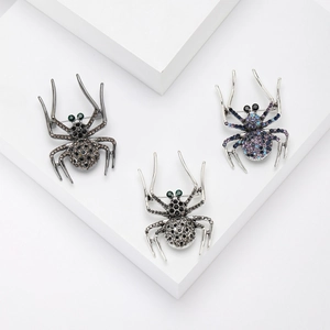 Retro Spider Brooch Pin Alloy Rhinestone Gothic Insect Design Suit Lapel Accessories For Men Women