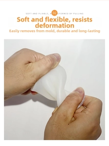 Close-up of flexible white silicone mold showing high elasticity and tear resistance