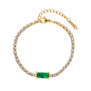 Gold-plated stainless steel tennis bracelet with emerald zircon and lobster clasp
