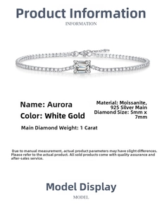 Detailed specs of S925 silver Aurora bracelet with 1ct Moissanite in white gold