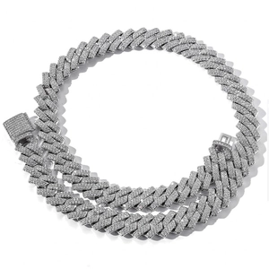 14mm S925 sterling silver moissanite Cuban link chain necklace with iced out clasp