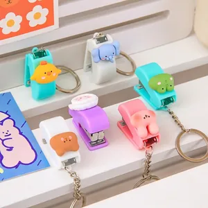 Mini cute cartoon animal stapler keychain in assorted pastel colors for school office