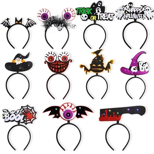 11-piece LED Halloween headbands set with bats, ghosts and pumpkins party hair accessories
