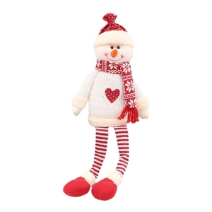Classic plush snowman figurine with red knit body and soft legs for Christmas decor