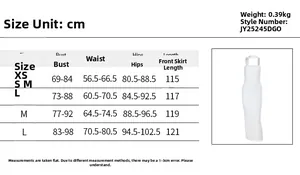 Size chart for the mesh streamer bodycon dress including bust, waist, and hips metrics