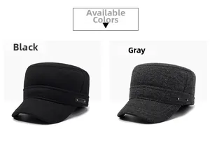 Detail of wool fabric texture and metal rivet on black and grey men flat cap