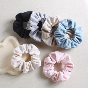 Set of 6 retro French waffle fabric hair scrunchies in assorted pastel colors
