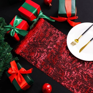 Sparkling red sequin mesh table runner for elegant Christmas and wedding party decor
