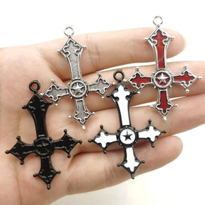Gothic Inverted Cross Pendant Pentagram Star Alloy Enamel Charm Dark Retro Style For DIY Jewelry Making