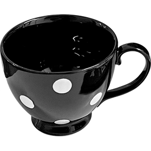 Mug vintage en céramique noire à pois blancs pour café et petit-déjeuner