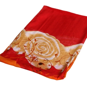 Elegant red chiffon scarf featuring large peony floral print and artistic vine patterns